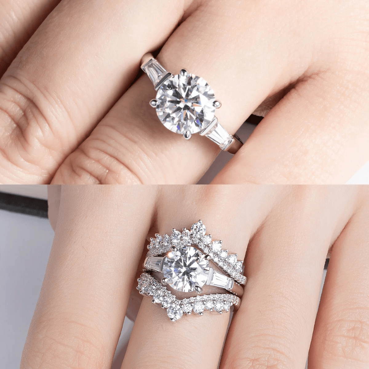Anel Tríade Brilhante com Moissanite – Ouro Branco 18k