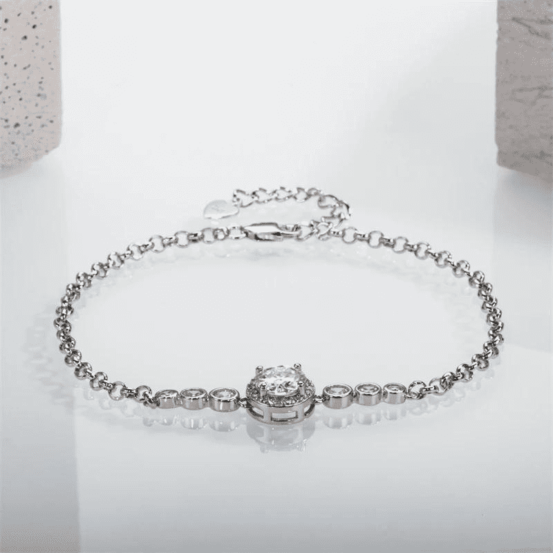 Pulseira de Moissanite Pedra Central Brilhante - Prata 925
