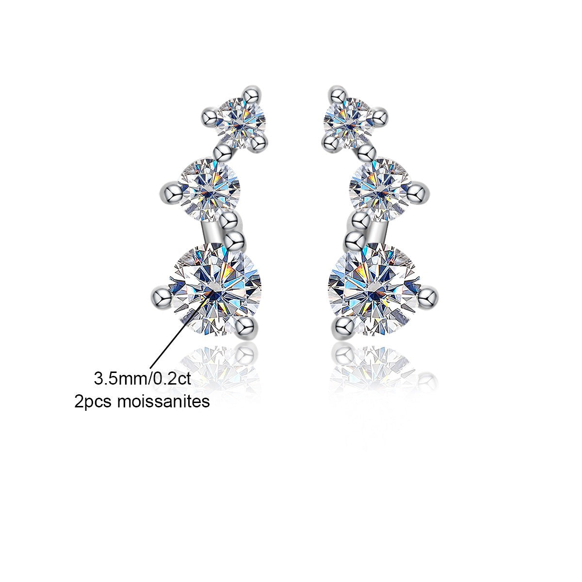 Brinco Trio com Moissanites – Ouro Branco 18k