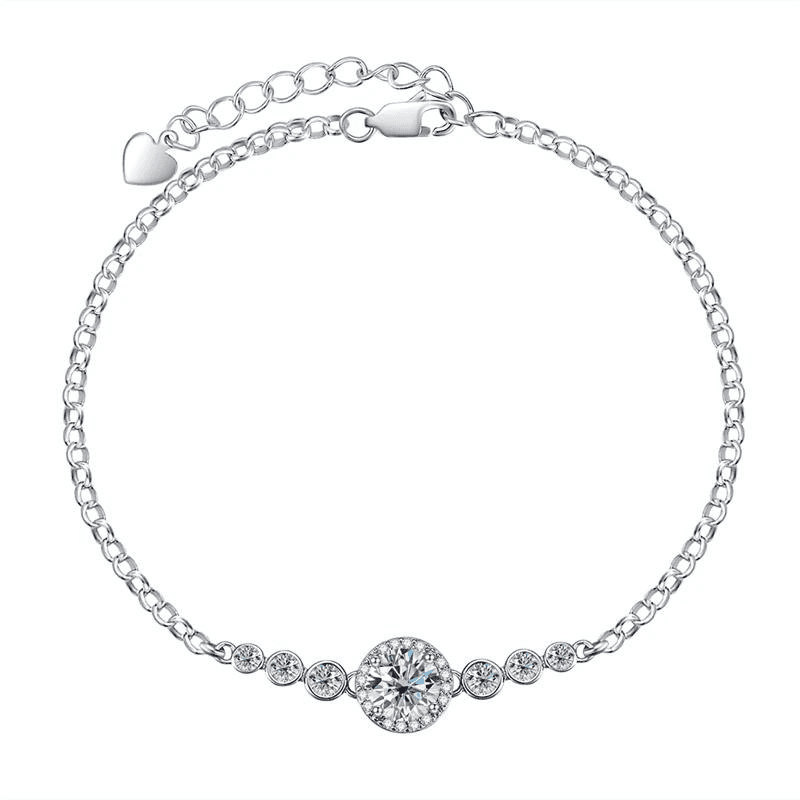 Pulseira de Moissanite Pedra Central Brilhante - Prata 925