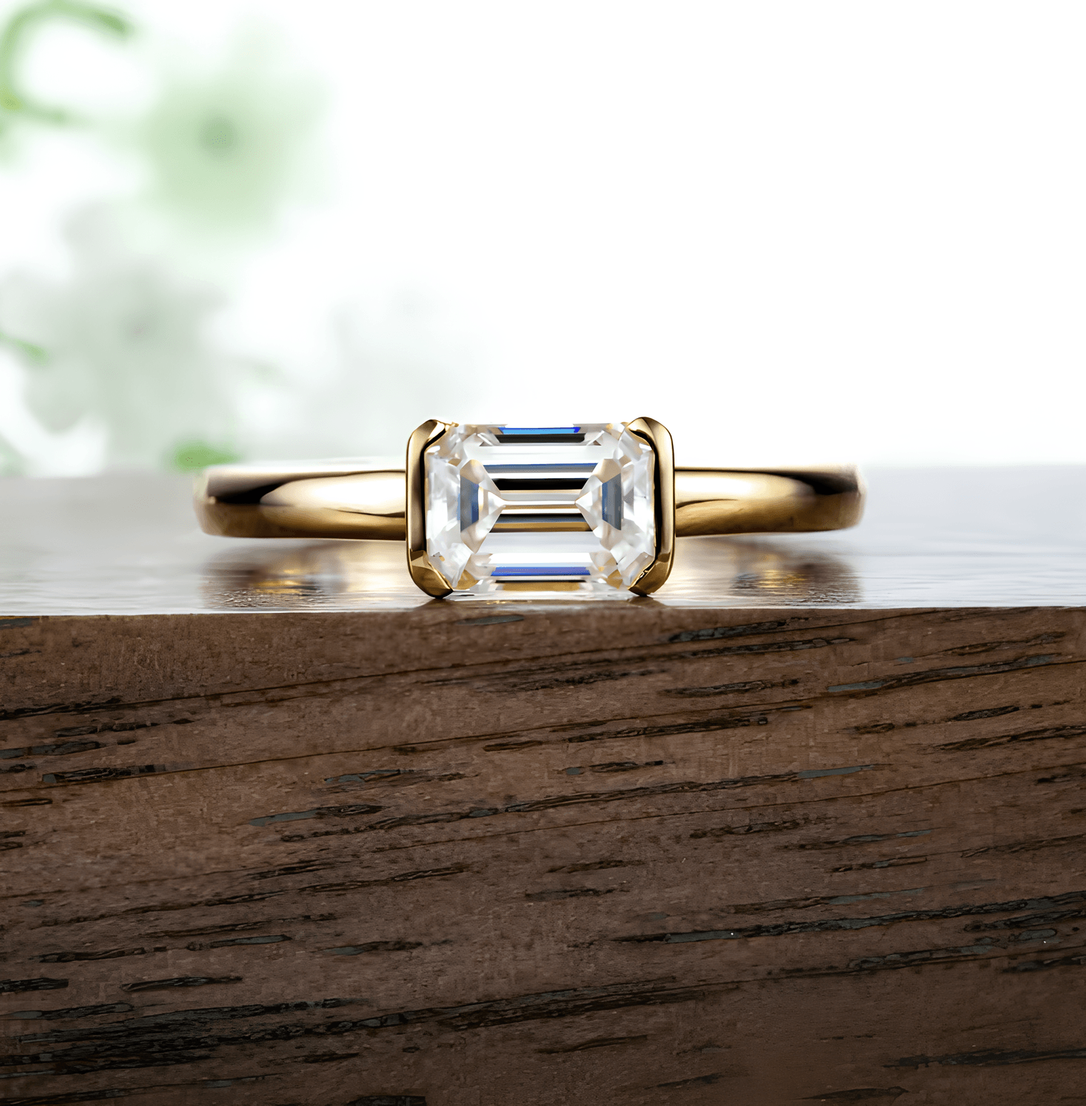 Anel Soft Esmeralda com Moissanite – Ouro Amarelo 18k