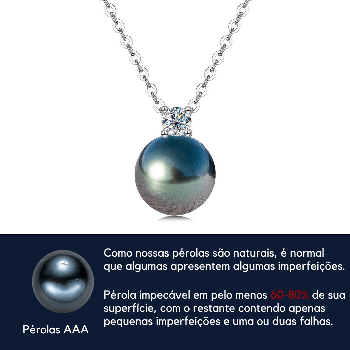Colar Pérola Estrelada com Moissanite – Ouro Branco 18k
