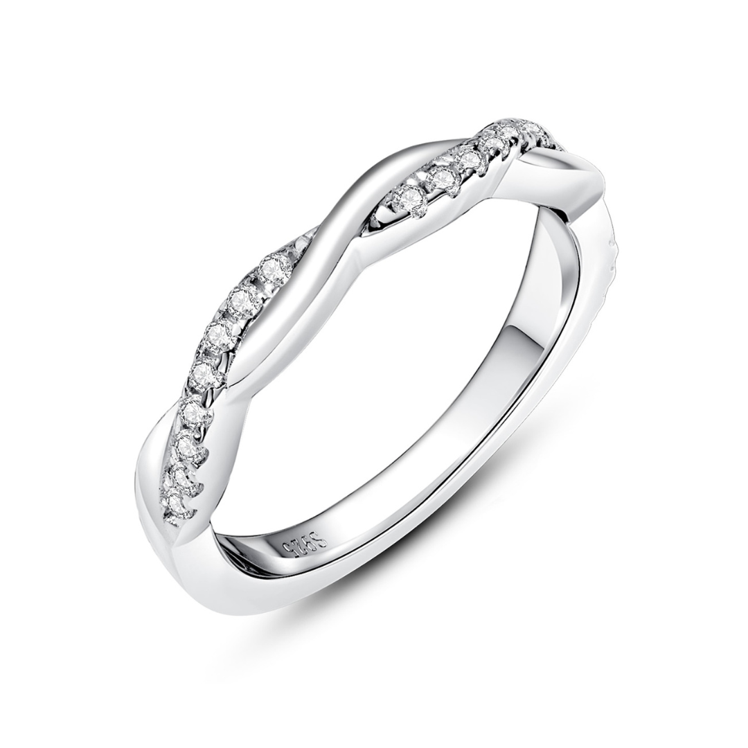 Aliança Aurora Cruzada com Moissanite – Ouro Branco 18k