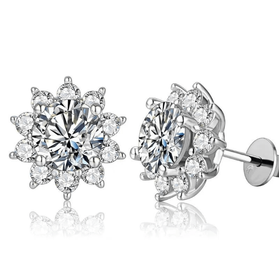 Brinco Flor de Cristal com Moissanites – Prata 925