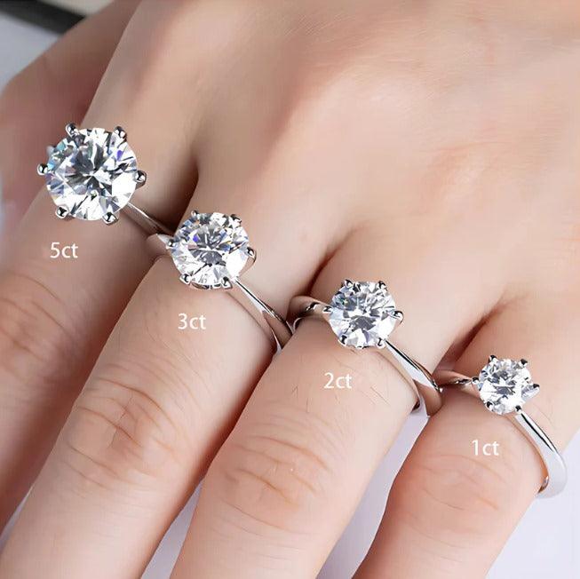 Anel Solitário com Moissanite Brilhante – Prata 925