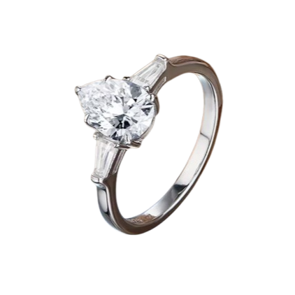 Anel Gota com Moissanite – Ouro Branco 18k