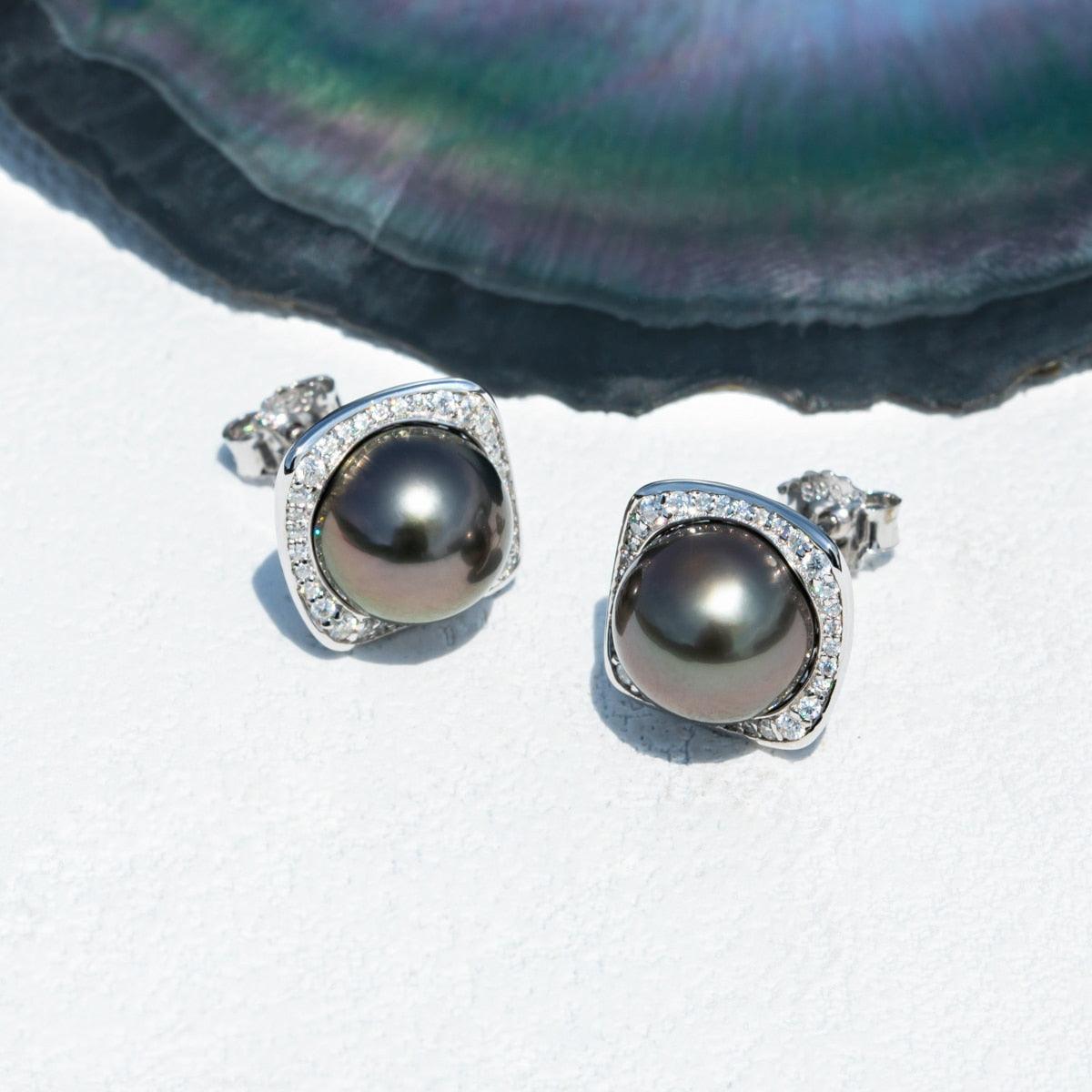 Brinco Pérola Radiante com Moissanite – Ouro Branco 18k