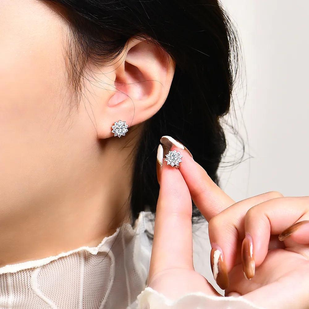 Brinco Flor de Cristal com Moissanites – Prata 925
