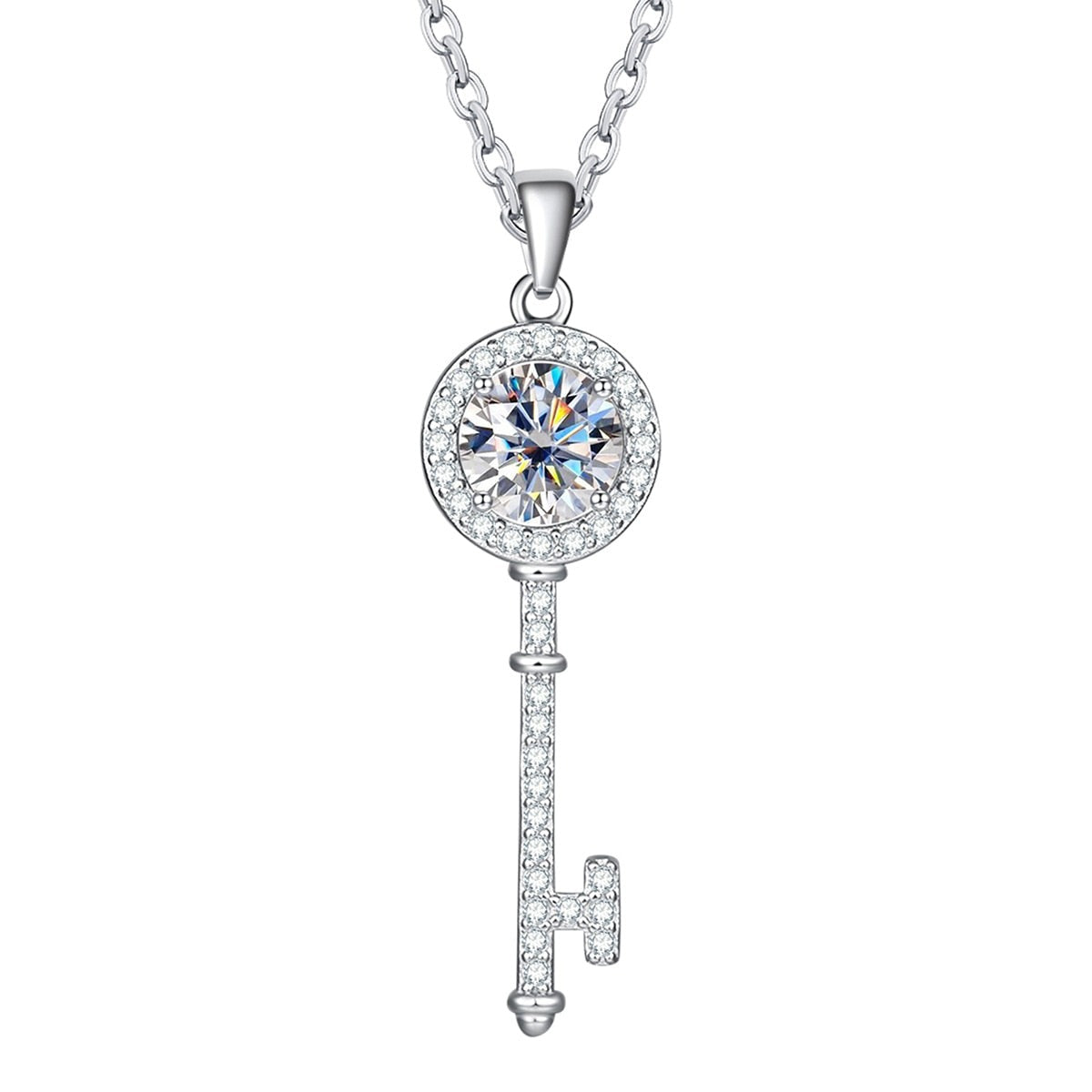 Colar Chave com Moissanite – Ouro Branco 18k