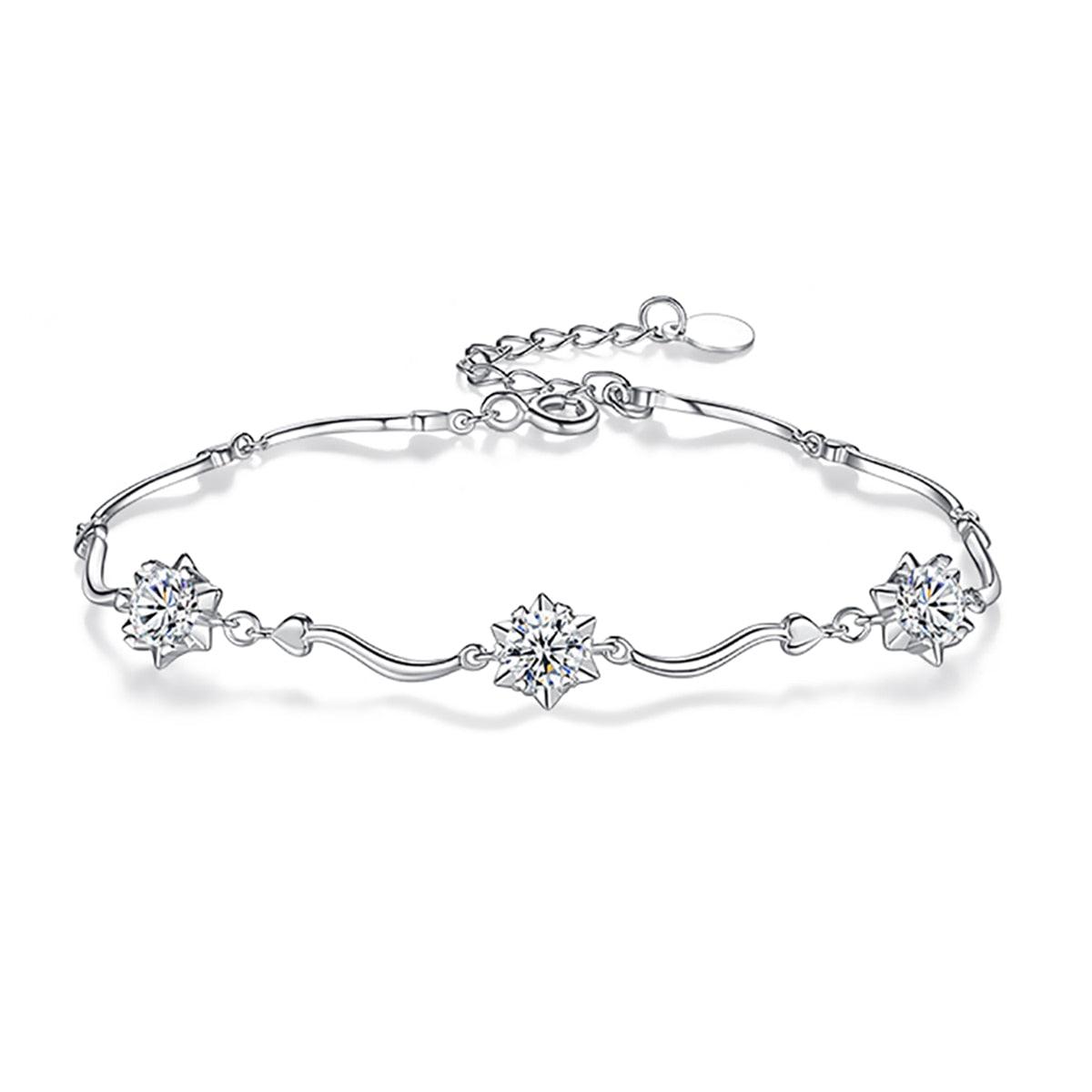 Pulseira Flor do Amor com Moissanites – Ouro Branco 14k