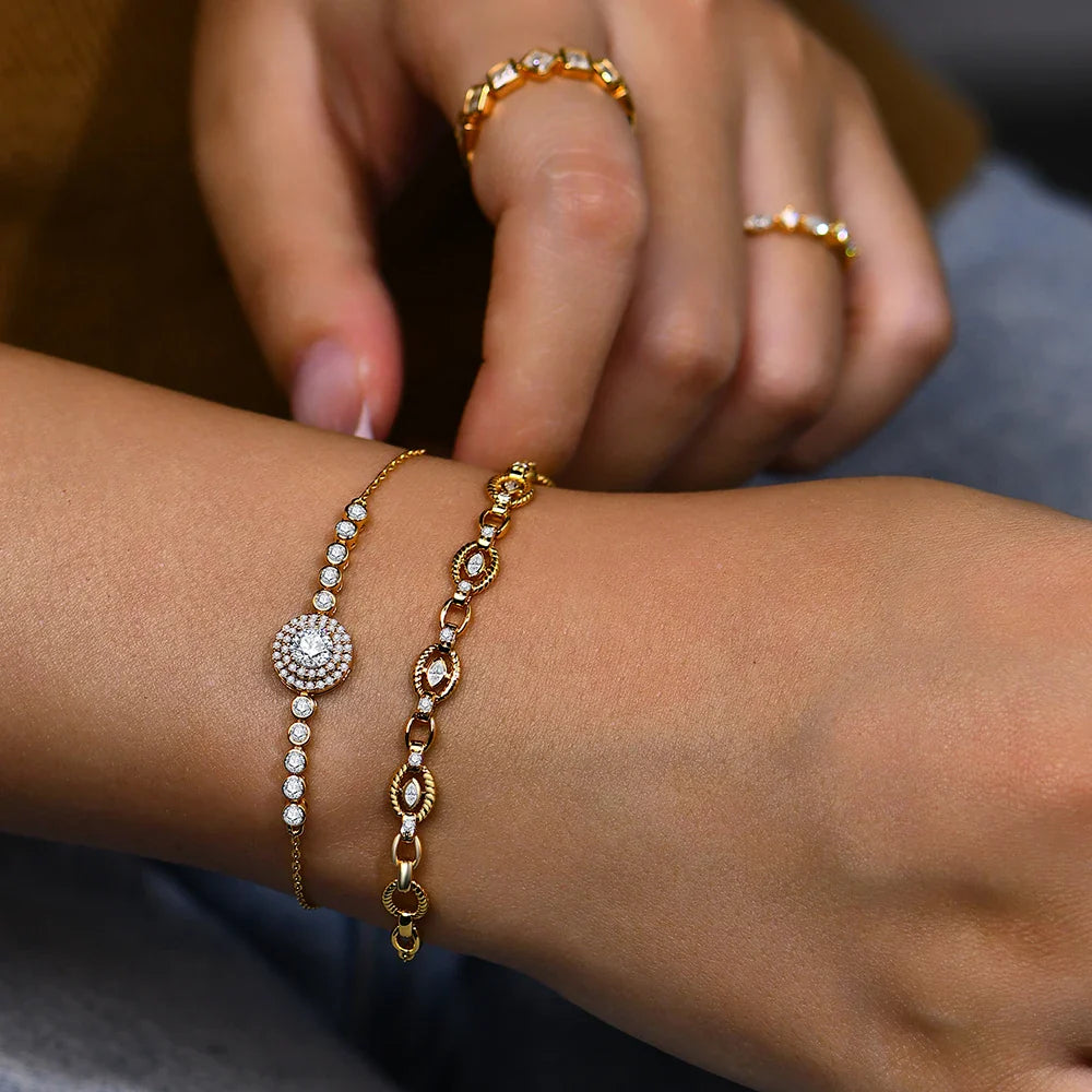 Pulseira Enigma com Moissanites – Ouro 18k