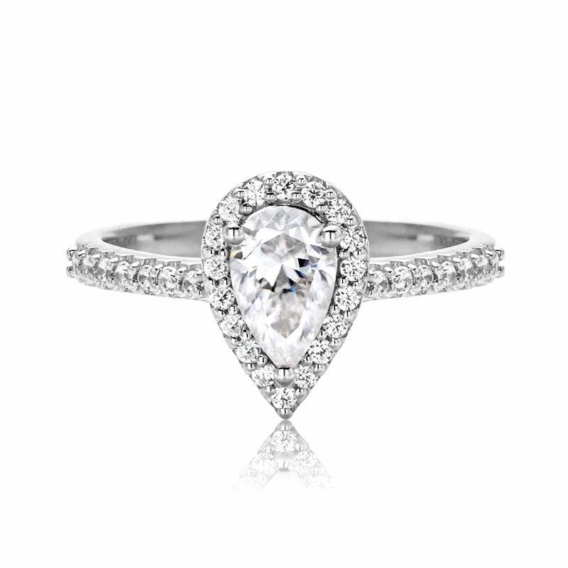 Anel Gota com Moissanite Cravejado – Ouro Branco 18k