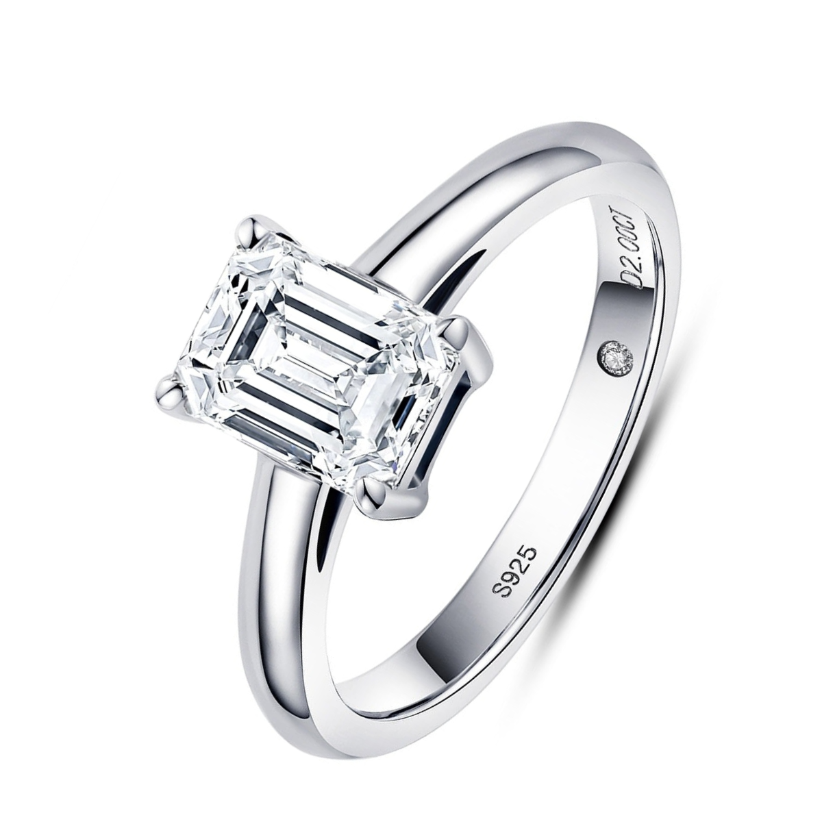 Anel Solitário Esmeralda com Moissanite – Ouro Branco 18k