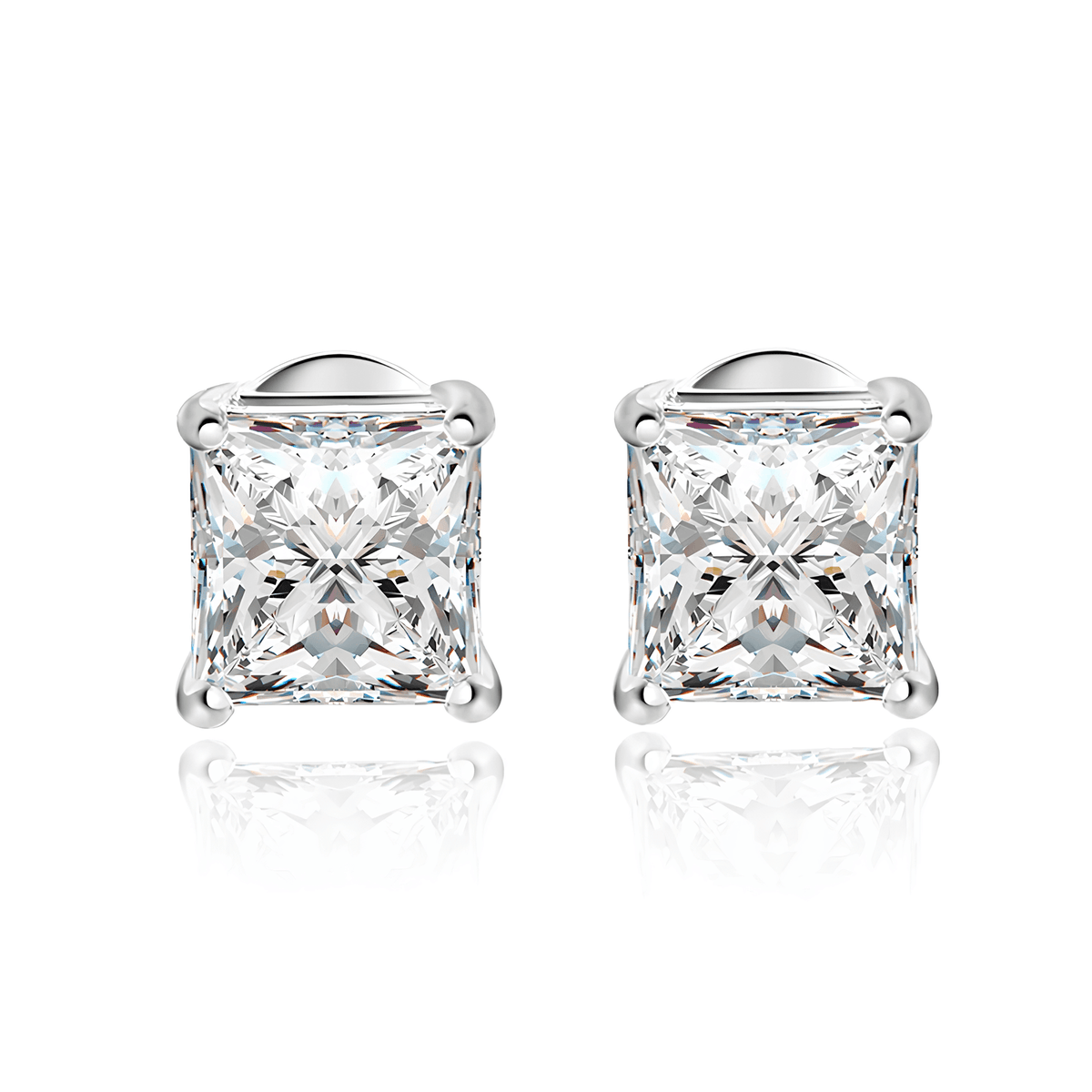 Brinco Solitário Princess com Moissanite – Prata 925
