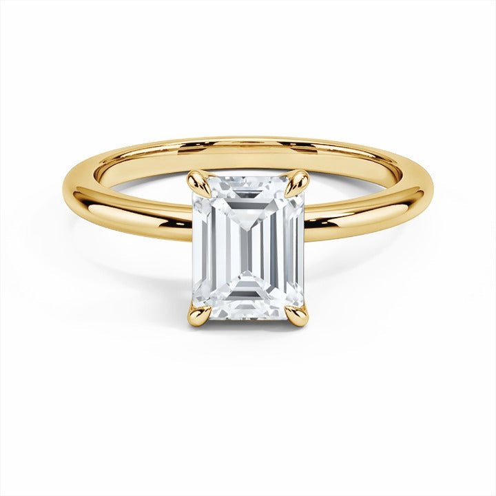 Anel Slim com Moissanite Esmeralda – Ouro 18k