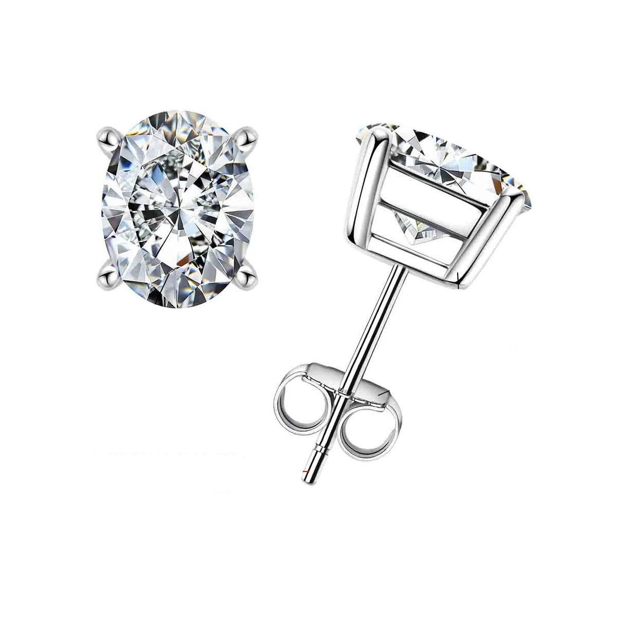 Brinco Oval com Moissanite – Ouro 10k