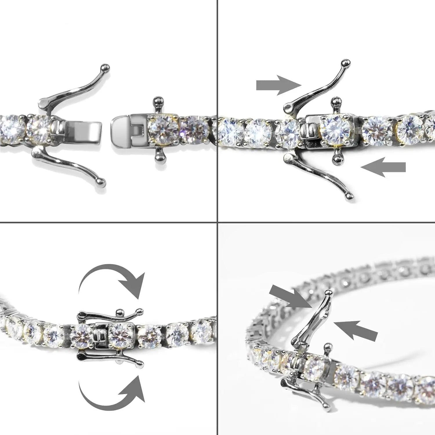 Pulseira 4.0mm Moissanite Riviera com Pedras Brilhantes