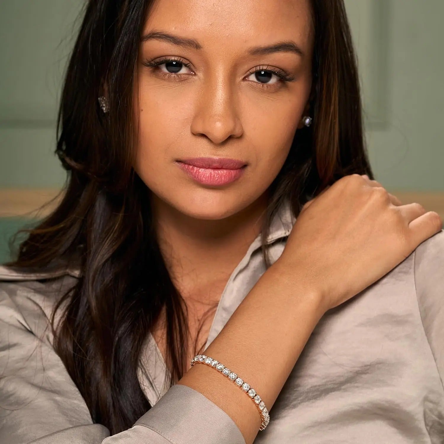 Pulseira 4.0mm Moissanite Riviera com Pedras Brilhantes