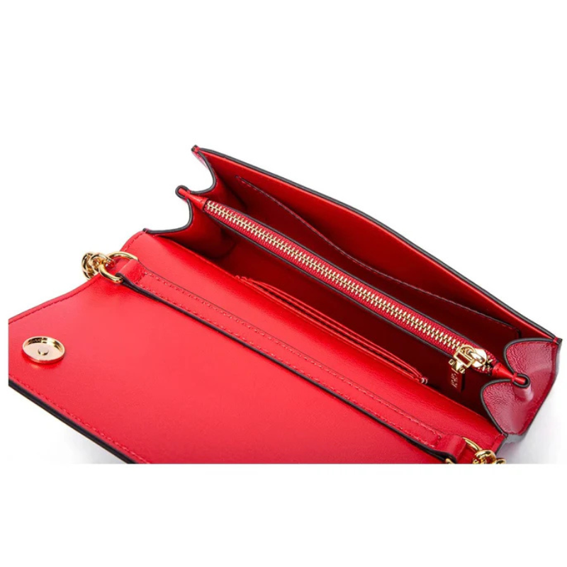 Bolsa Feminina Transversal de Couro com Corrente Ouro 18k - Megan