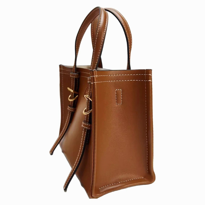 Bolsa Feminina Casual em Couro com Alça de Ombro em Tecido e Detalhes em Fivela - Fernanda