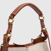 Bolsa Feminina de Ombro e Transversal em Lona Bege com Couro Marrom - Brenda