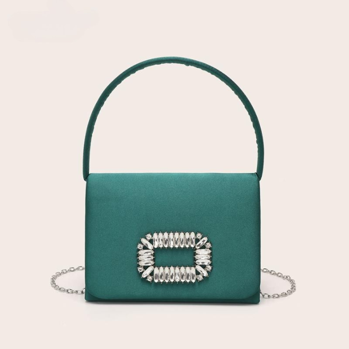 Bolsa Feminina de Festa com Fivela de Cristais e Corrente Prata Sofisticada - Manu