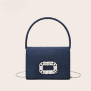 Bolsa Feminina de Festa com Fivela de Cristais e Corrente Prata Sofisticada - Manu