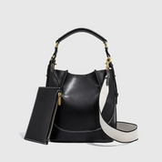 Bolsa Feminina de Ombro e Transversal em Lona Bege com Couro Marrom - Brenda
