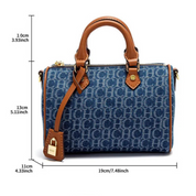 Bolsa Baú Feminina Jeans Azul com Detalhes em Couro - Júlia