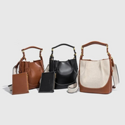 Bolsa Feminina de Ombro e Transversal em Lona Bege com Couro Marrom - Brenda