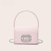 Bolsa Feminina de Festa com Fivela de Cristais e Corrente Prata Sofisticada - Manu