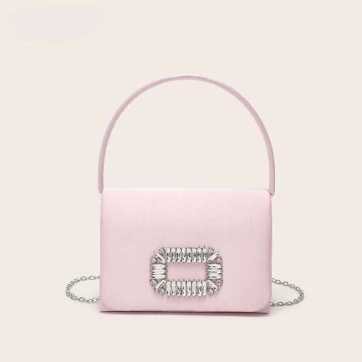 Bolsa Feminina de Festa com Fivela de Cristais e Corrente Prata Sofisticada - Manu