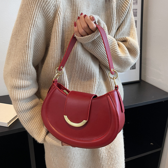 Bolsa Transversal Feminina Estilo Meia-Lua Com Alça Longa e Fecho Dourado - Lorena