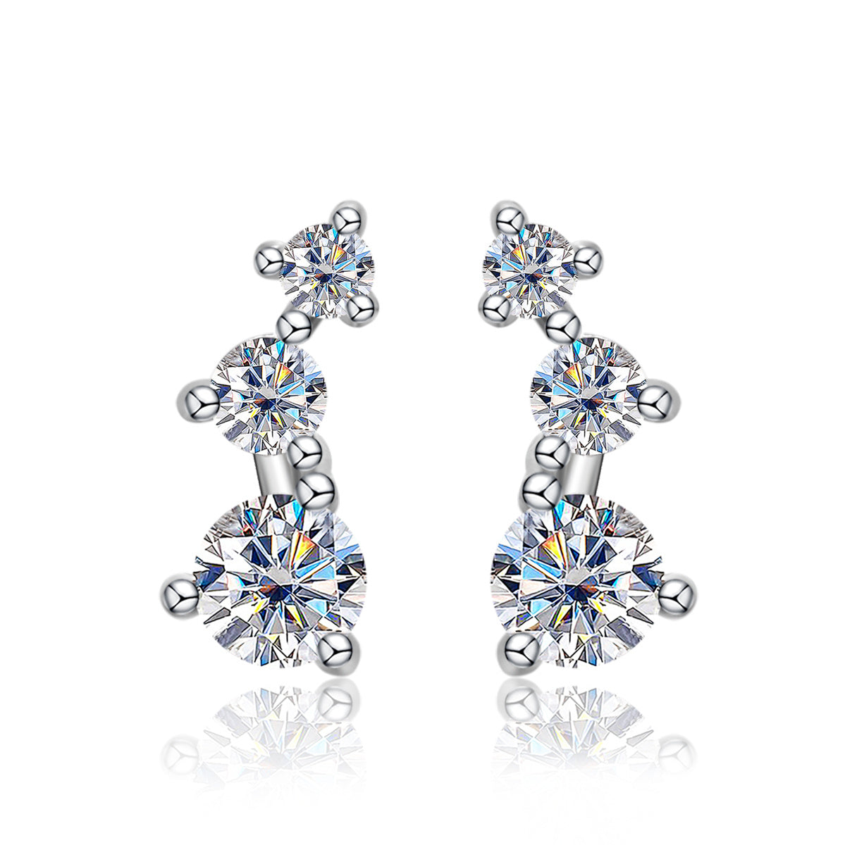 Brinco Trio com Moissanites – Ouro Branco 18k
