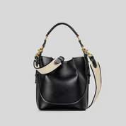 Bolsa Feminina de Ombro e Transversal em Lona Bege com Couro Marrom - Brenda