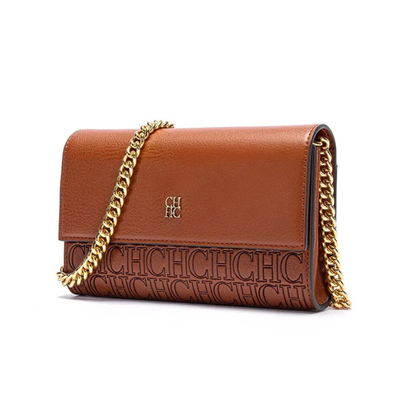 Bolsa Feminina Transversal de Couro com Corrente Ouro 18k - Megan