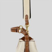 Bolsa Feminina de Ombro e Transversal em Lona Bege com Couro Marrom - Brenda