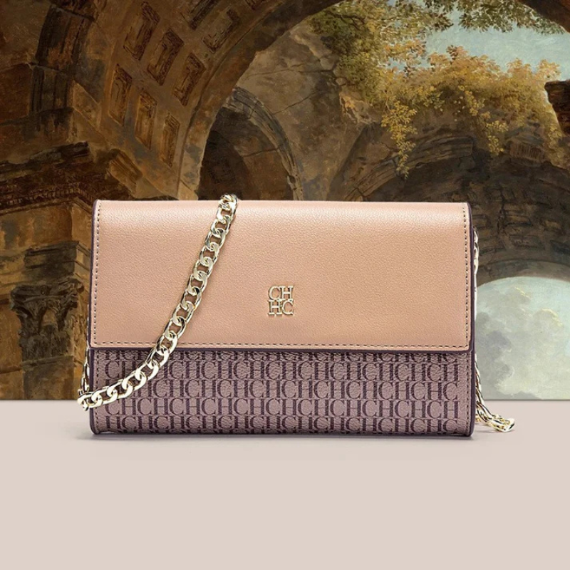 Bolsa Feminina Transversal de Couro com Corrente Ouro 18k - Megan