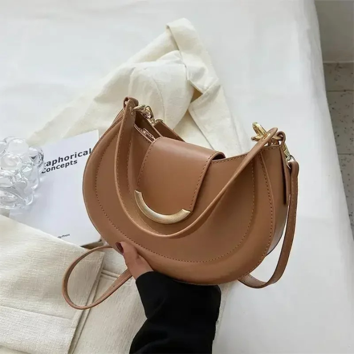 Bolsa Transversal Feminina Estilo Meia-Lua Com Alça Longa e Fecho Dourado - Lorena