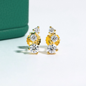 Brinco Trio com Moissanites – Ouro Branco 18k