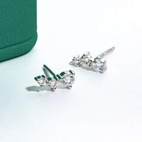 Brinco Trio com Moissanites – Ouro Branco 18k