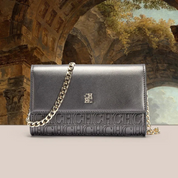 Bolsa Feminina Transversal de Couro com Corrente Ouro 18k - Megan
