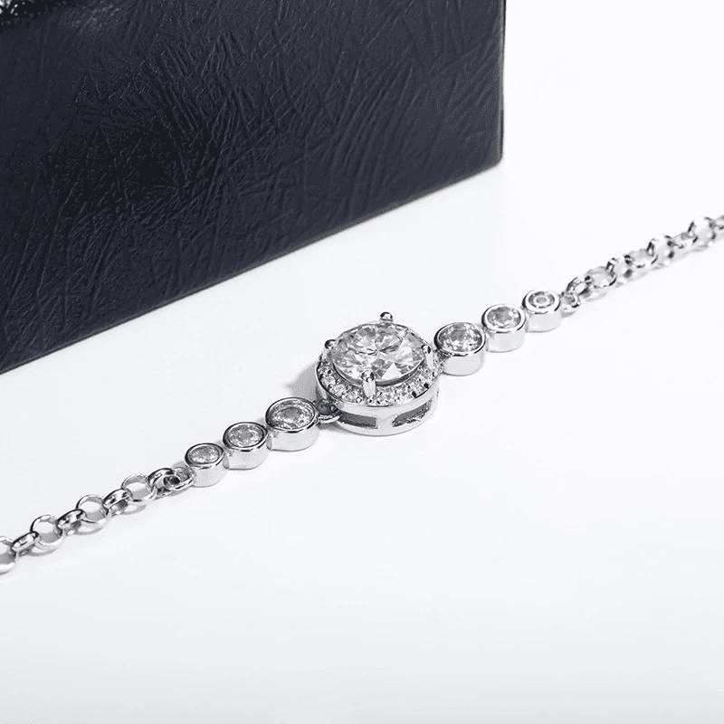 Pulseira de Moissanite 1 quilate Prata 925 Design Elegante com Pedra Central Brilhante