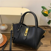 Bolsa de Couro Feminina com Detalhe em Lenço e Fecho Dourado - Lauren