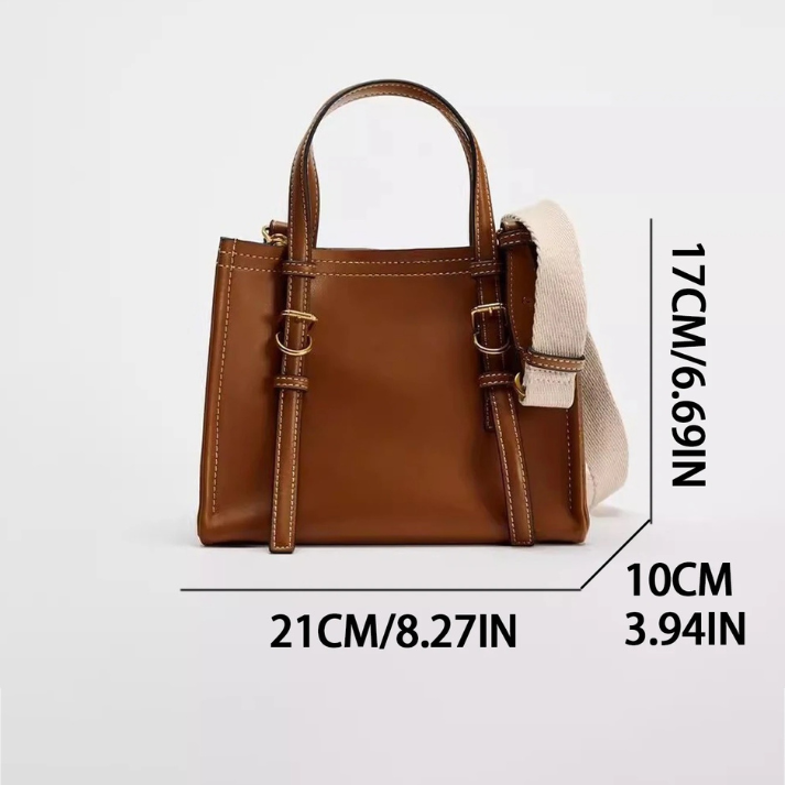 Bolsa Feminina Casual em Couro com Alça de Ombro em Tecido e Detalhes em Fivela - Fernanda