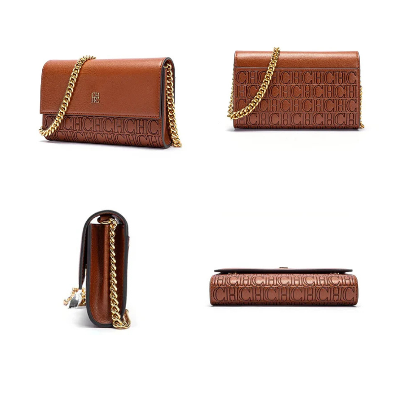 Bolsa Feminina Transversal de Couro com Corrente Ouro 18k - Megan