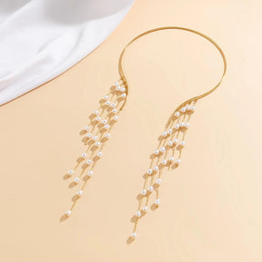 Colar Longo de Pérolas Banhado a Ouro 18K