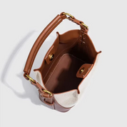 Bolsa Feminina de Ombro e Transversal em Lona Bege com Couro Marrom - Brenda