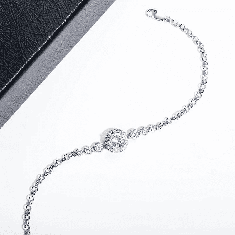 Pulseira de Moissanite 1 quilate Prata 925 Design Elegante com Pedra Central Brilhante
