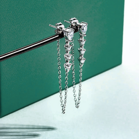 Brinco Cascata com Moissanites Pear – Ouro Branco 18k